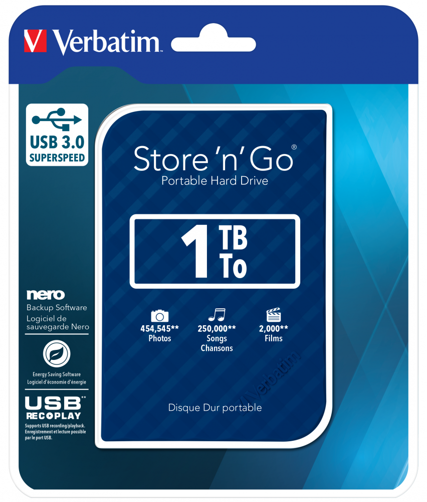 Verbatim Store and Go 2.5″ Gen 2 1TB USB 3.0 Blue + Free Croxley Half Strip Stapler