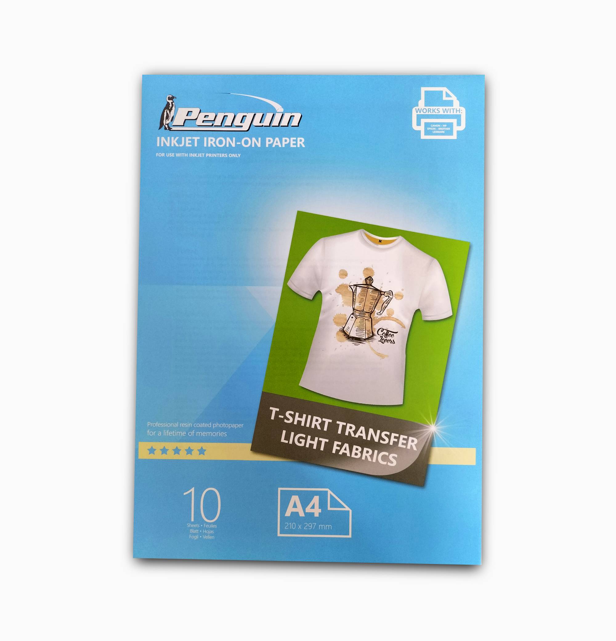 Penguin Inkjet Iron-On Light 10 Sheets A4 x 2 + Free Dark Iron On A4 10 Sheet