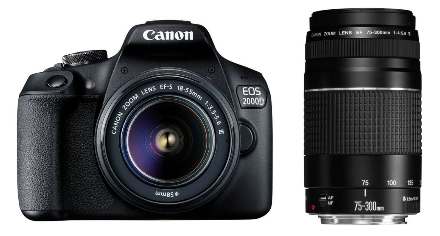 Canon EOS 2000D DC Double Lens Kit - Includes EF-S 18-55 F/3.5-5.6 III & EF 75-300 F/4-5.6 III Lenses