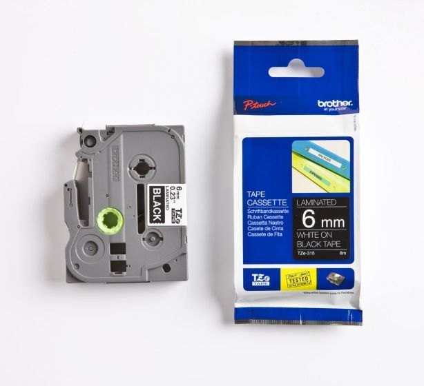 Brother 5x Laminated Tape Black on White (8M x 6MM) + Free Pocket Speaker